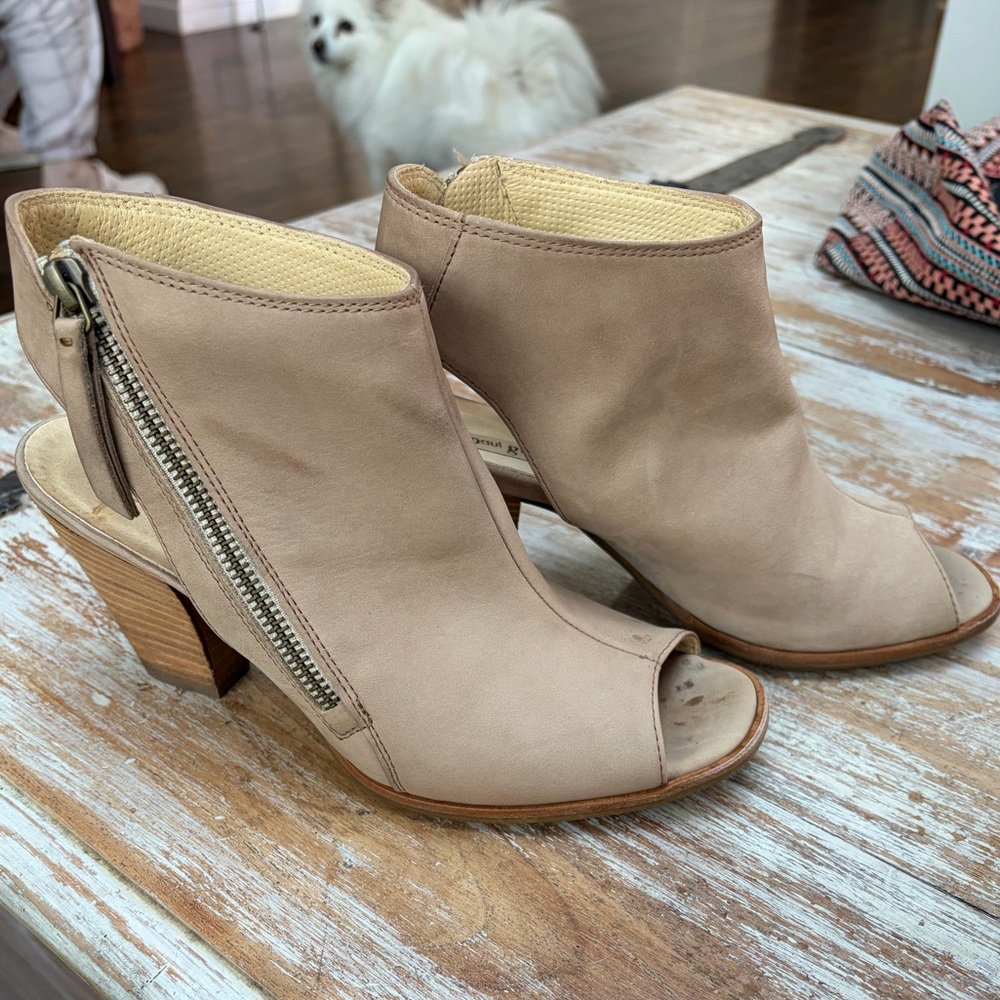 Paul Green Taupe Peep-Toe Heeled Booties